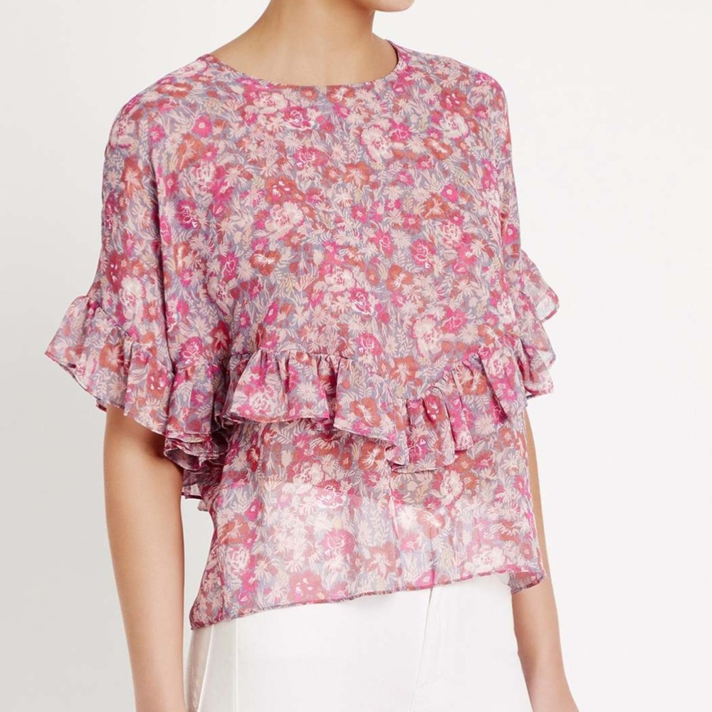 Misa Los Angeles Digna Pink Floral Ruffle Blouse Size M